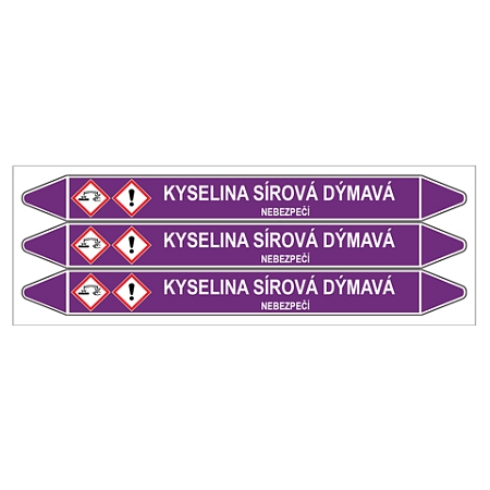Značení potrubí, kyselina sírová dýmavá,3 ks, 355 × 37 mm